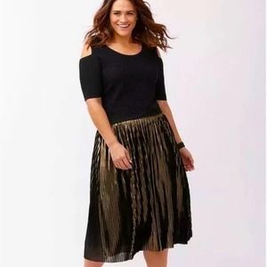 Lane Bryant Plus Size 26 28 Metallic Gold Pleated Midi Skirt